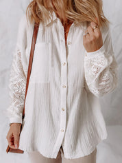 Lace Sleeve Button Down Shirt