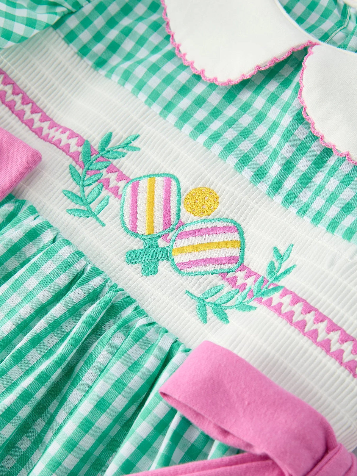 Spring Gingham Bow Ruffle Smocked Dress