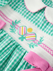 Spring Gingham Bow Ruffle Smocked Dress