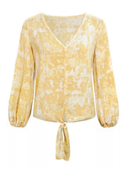 V-Neck Long Sleeve Tie-Front Blouse