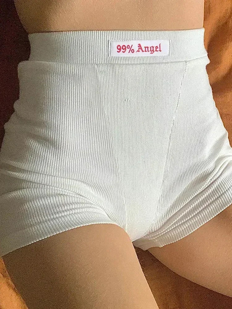 Summer White Letter Embroidery Biker Shorts