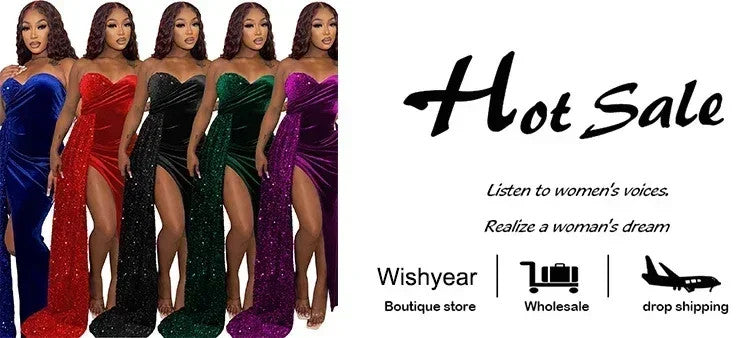 Wishyear Elegant Sparkly Bodycon Long Dress with Trail