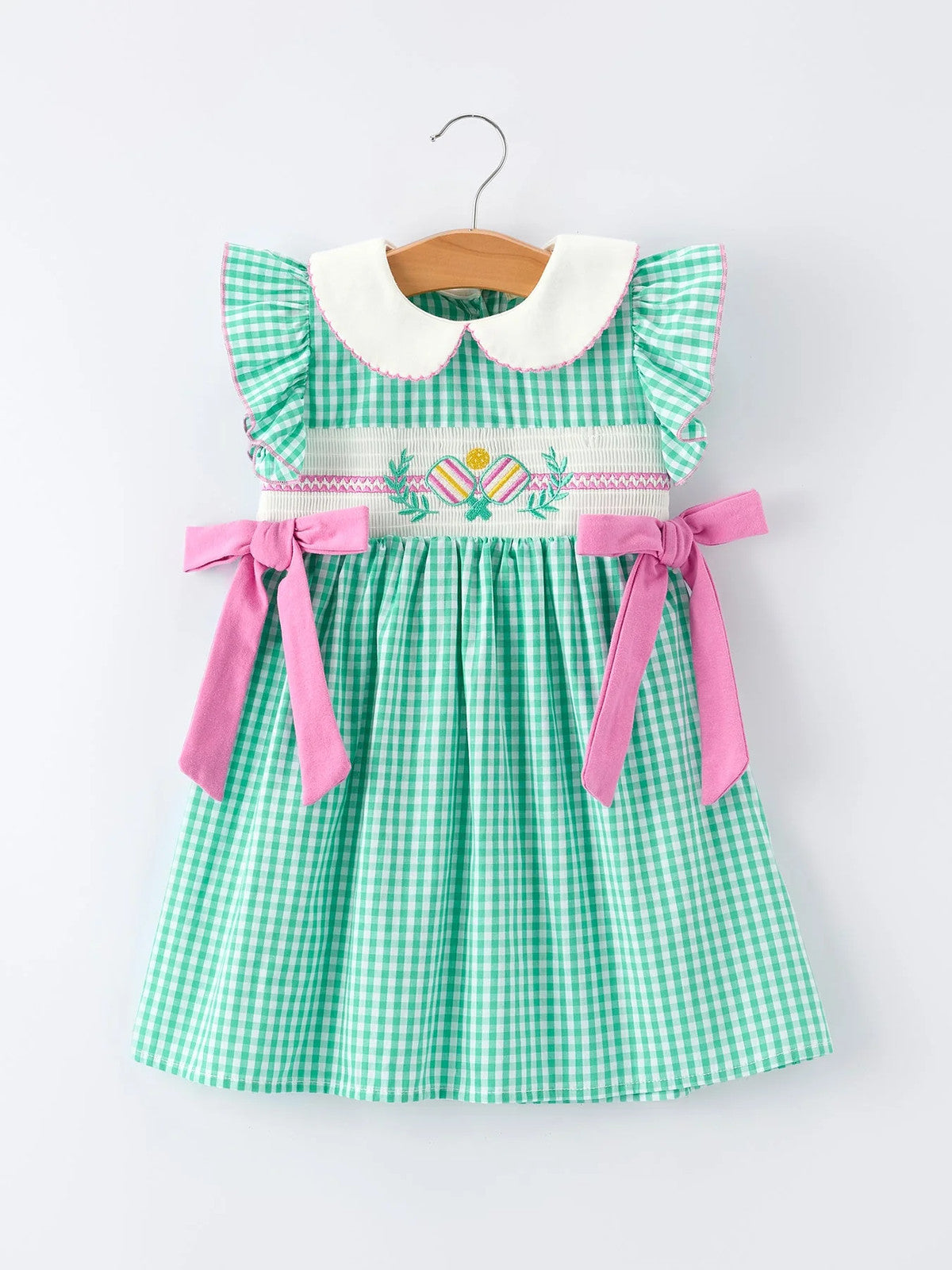 Spring Gingham Bow Ruffle Smocked Dress