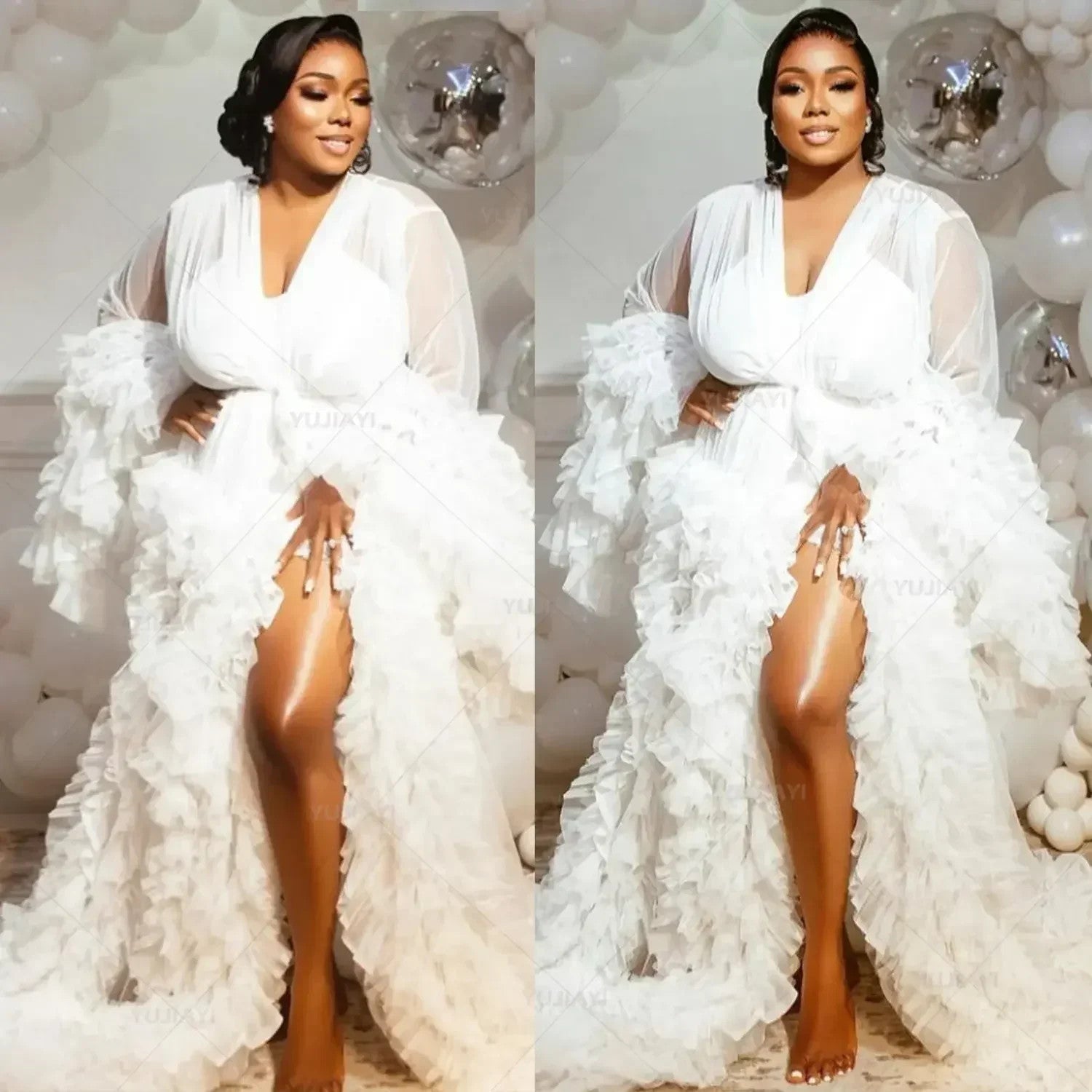 Dressing Gown Perspective Sheer Skirt Long Tulle Robe Puffy