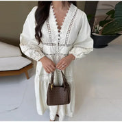 Lace Patchwork Hollow Out Long Lantern Sleeve Dress