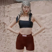 Summer White Letter Embroidery Biker Shorts