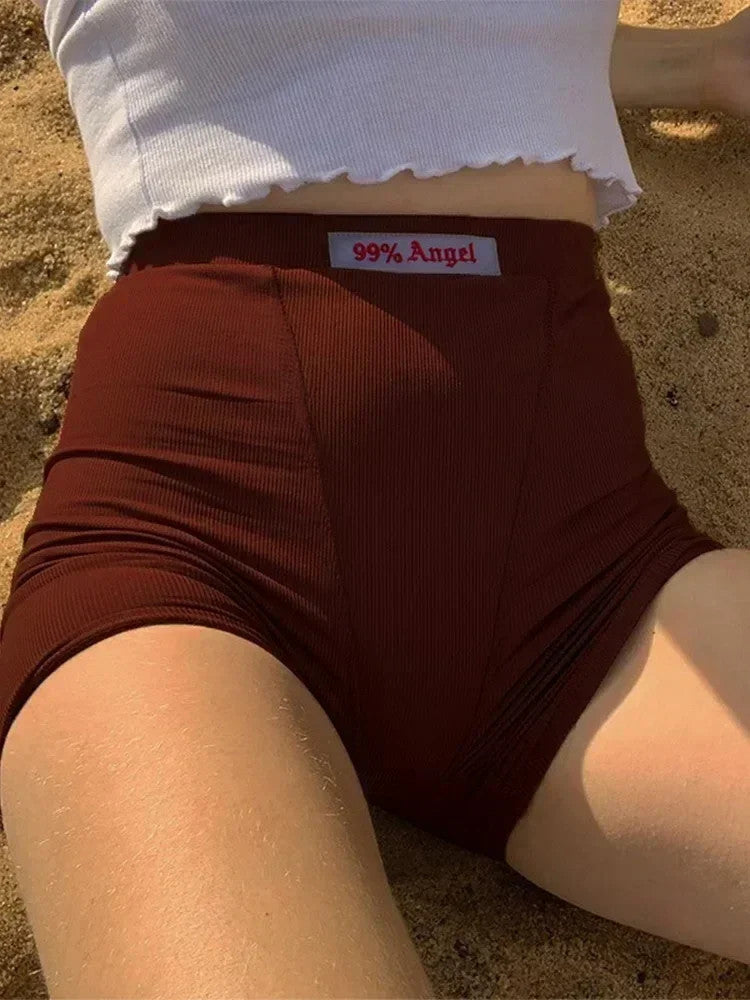 Summer White Letter Embroidery Biker Shorts