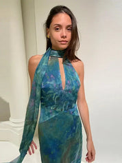 Maxi Dress Backless Sleeveless Lace Up Halter Dresses