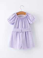 Spring Purple Short-sleeved Girls Jumpsuit