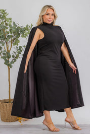 The Stella Cape Plus Size Midi Dress - Black