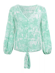 V-Neck Long Sleeve Tie-Front Blouse