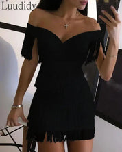 White Fringe Celebrity Runway Party Dress