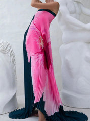 Pleated Printed Tube Floor Length Dress