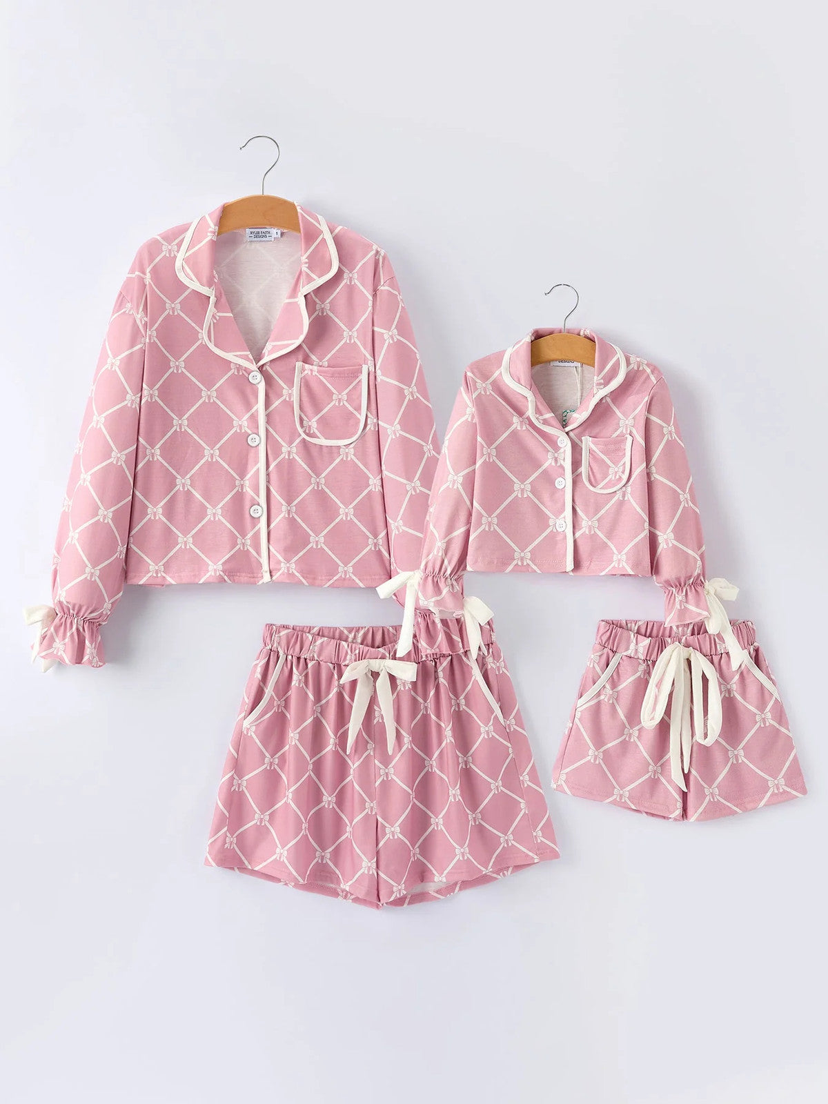 Mommy & me Autumn Check Bow Girls Lapel Pajamas