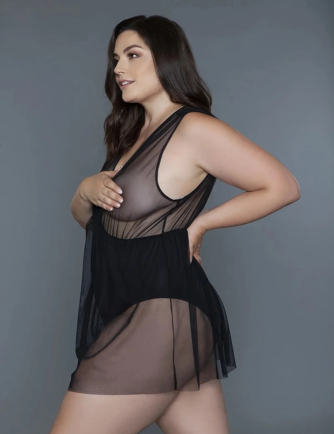 1 Pc Deep V-neck Mesh Babydoll