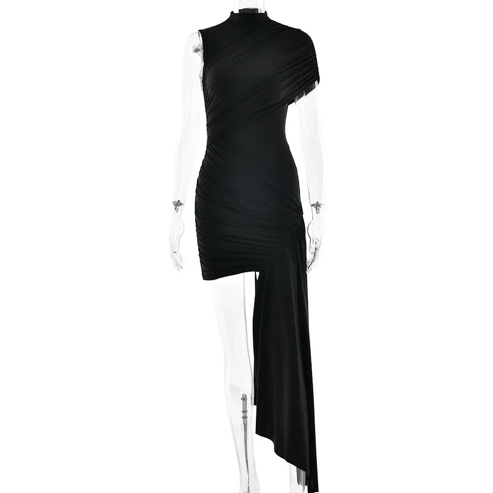Irregular Pleated Mini Dress | Tassel Hem Streetwear Dress