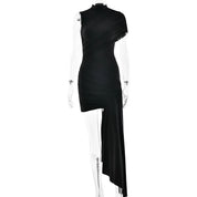 Irregular Pleated Mini Dress | Tassel Hem Streetwear Dress