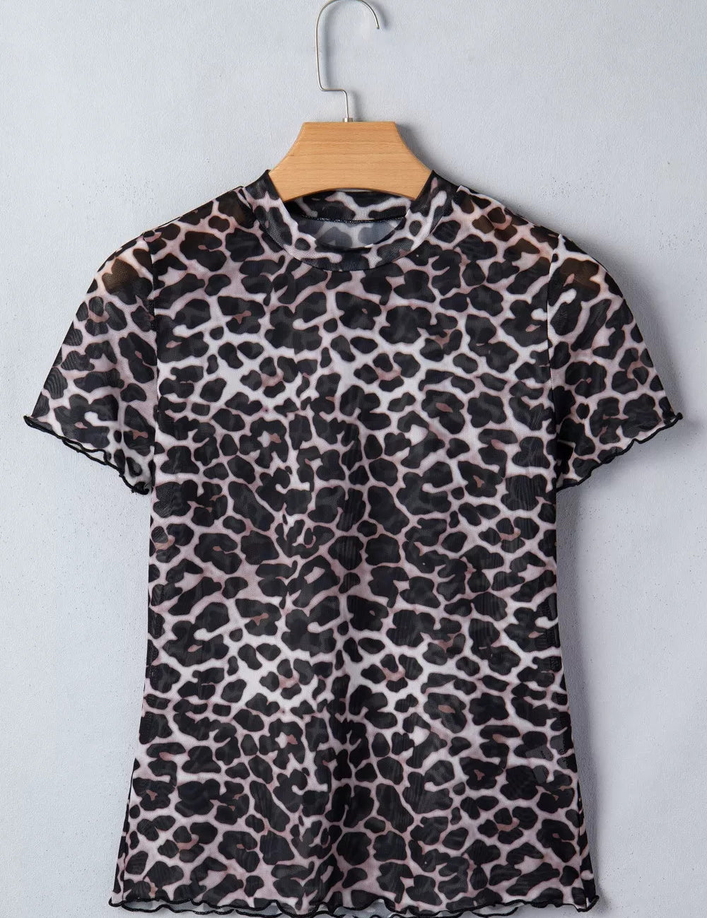 Leopard Print Sheer Mesh Short Sleeve Top