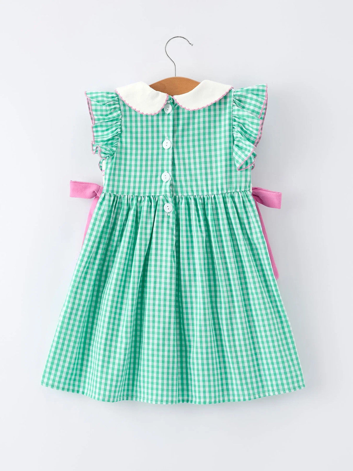 Spring Gingham Bow Ruffle Smocked Dress