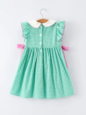 Spring Gingham Bow Ruffle Smocked Dress