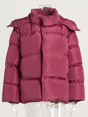 Pocketed Zip Up Hooded Puffer Jacket