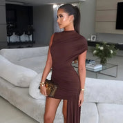 Irregular Pleated Mini Dress | Tassel Hem Streetwear Dress