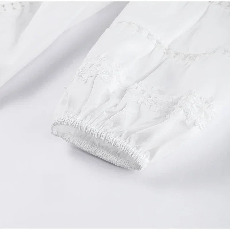 Lace Patchwork Hollow Out Long Lantern Sleeve Dress