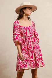 BiBi Aztec Woven Printed Contrast Binding Dress
