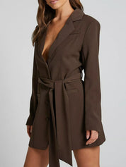 Lapel Collar Tie Waist Blazer