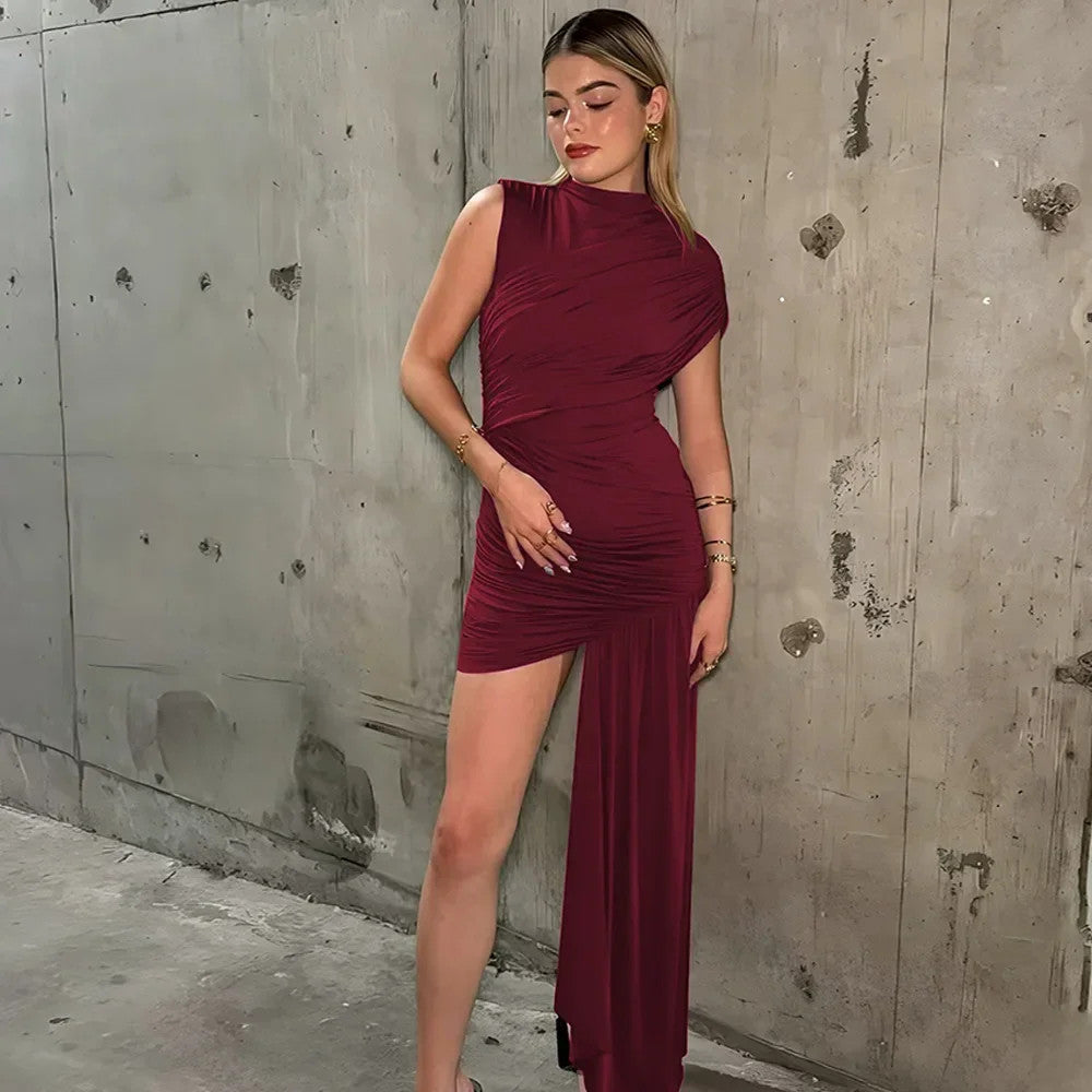 Irregular Pleated Mini Dress | Tassel Hem Streetwear Dress