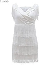 White Fringe Celebrity Runway Party Dress