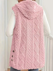 Button Up Plush Hooded Vest Coat