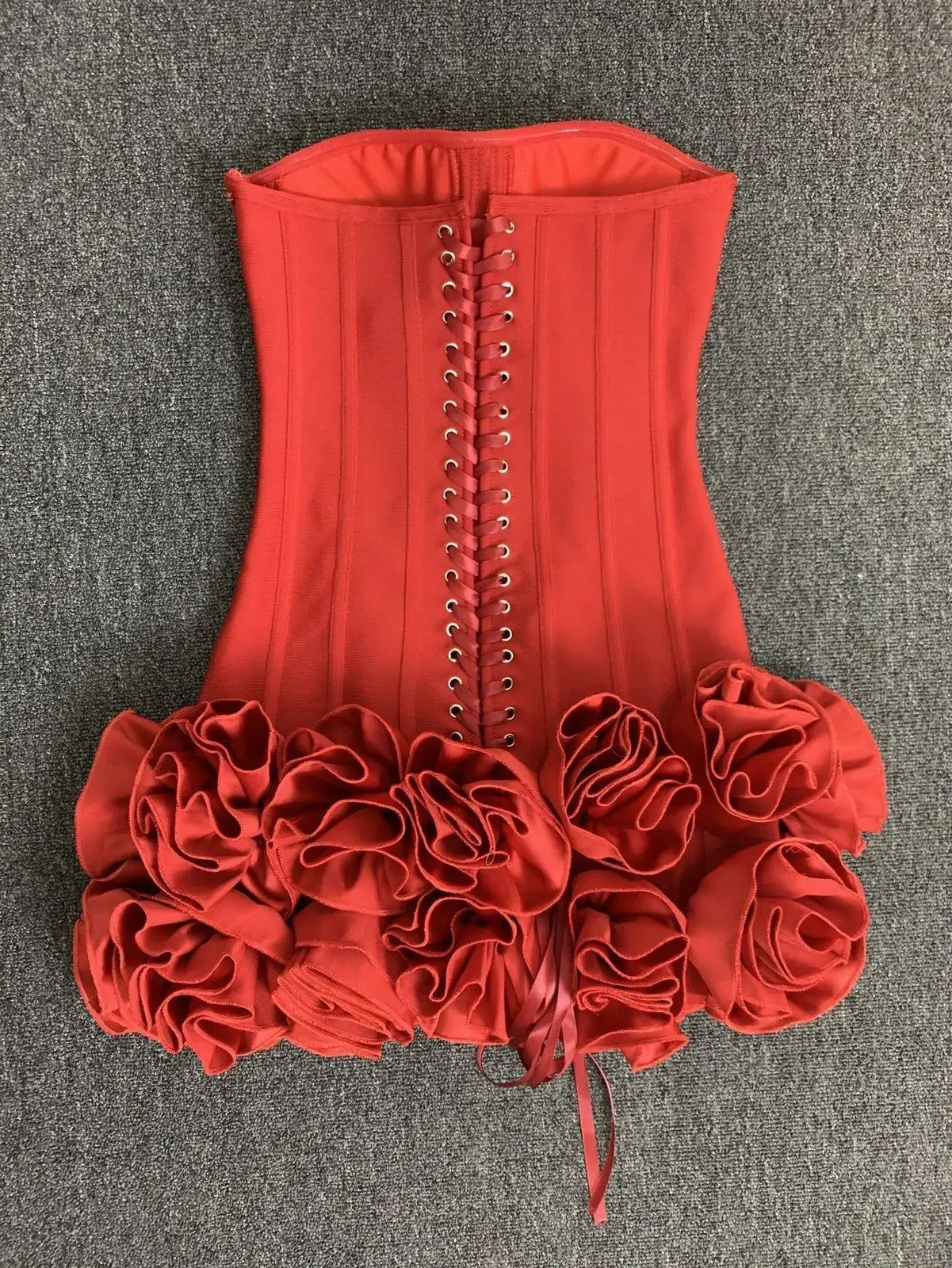 Strapless Laced-Up Back Flower Hem Bodycon Bandage Dress