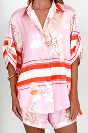 Printed Collared Neck Top and Shorts Set