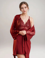 Luxurious Lace Satin Bridal Lingerie Set with Nightgown & Robe