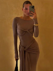Tossy Pleated Maxi Bodycon Dress