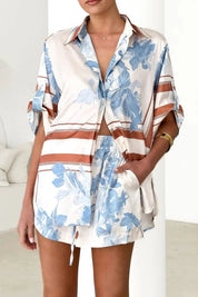 Printed Collared Neck Top and Shorts Set