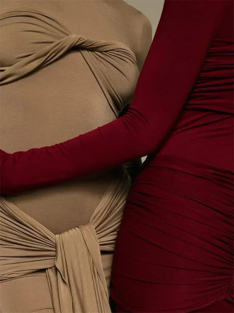 Tossy Pleated Maxi Bodycon Dress