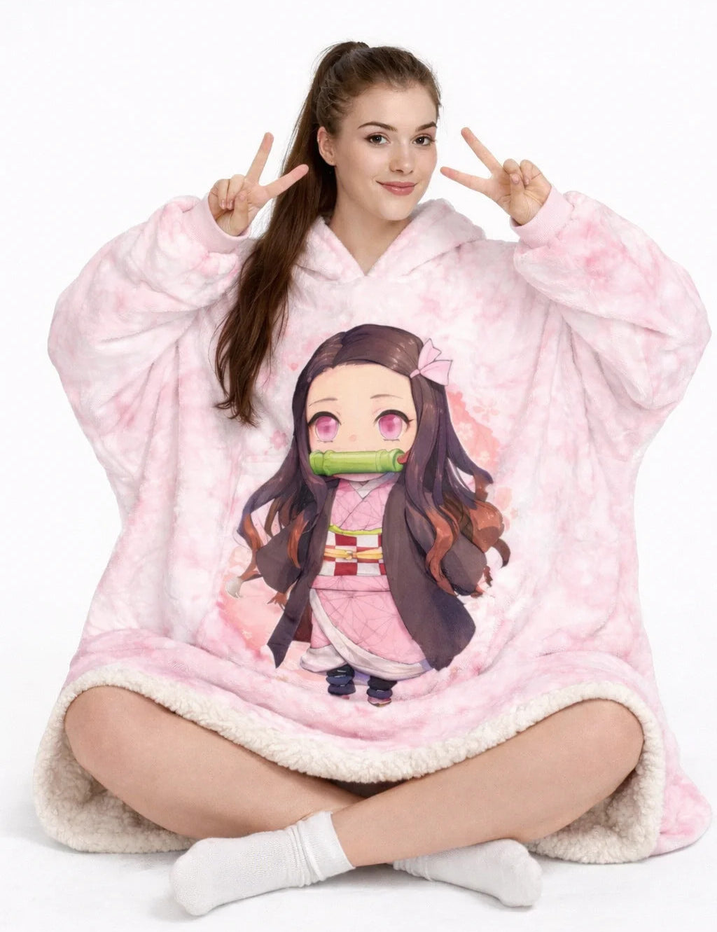 Nezuko Kamado Demon Slayer Wearable Blanket Hoodie for Kids & Adults | OLM Toys