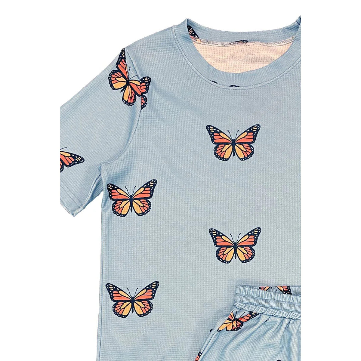 Miss Sparkling Waffle Fabric Printed Matching Shorts Set
