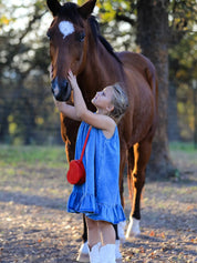 Girls Denim Ruffle Trim A-Line Dress