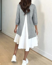 O-Neck Long Sleeve Loose Mini Dress