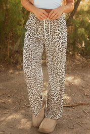 Mabel Leopard Drawstring Elastic Waistband Loose Pants