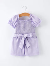Spring Purple Short-sleeved Girls Jumpsuit