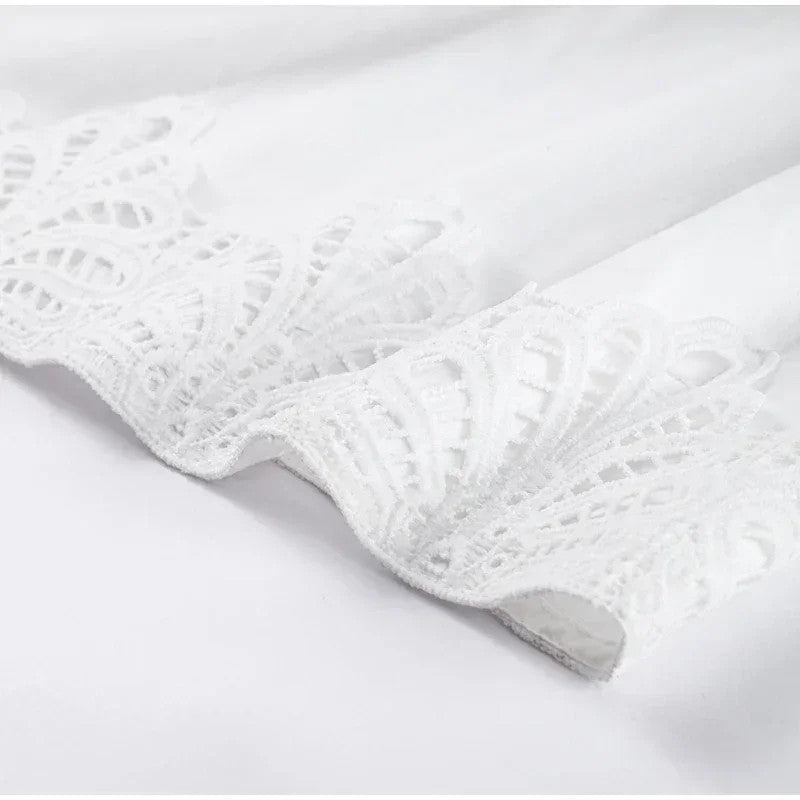 Lace Patchwork Hollow Out Long Lantern Sleeve Dress