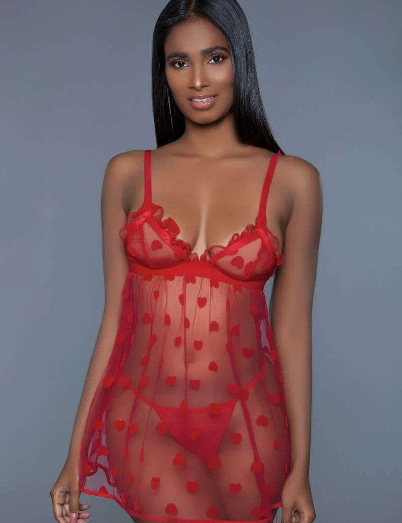 1 Piece Fine Mesh Heart Designed Slip Dress