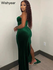 Wishyear Elegant Sparkly Bodycon Long Dress with Trail