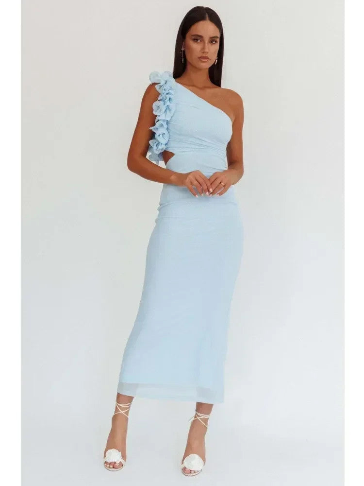 Elegant Slant Shoulder Dress