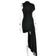 Irregular Pleated Mini Dress | Tassel Hem Streetwear Dress