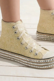 Beast Fashion Glitter Lace-Up Studded Platform Sneakers
